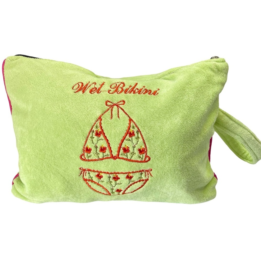 Lily Juliet Green Bikini Bag with Embroidered Detail Zip Closure - Picture 4 of 10